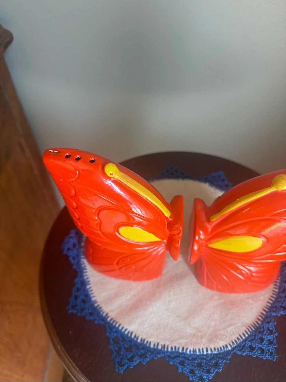 Vintage Rare Red Butterfly Ceramic Salt and Pepper Shakers